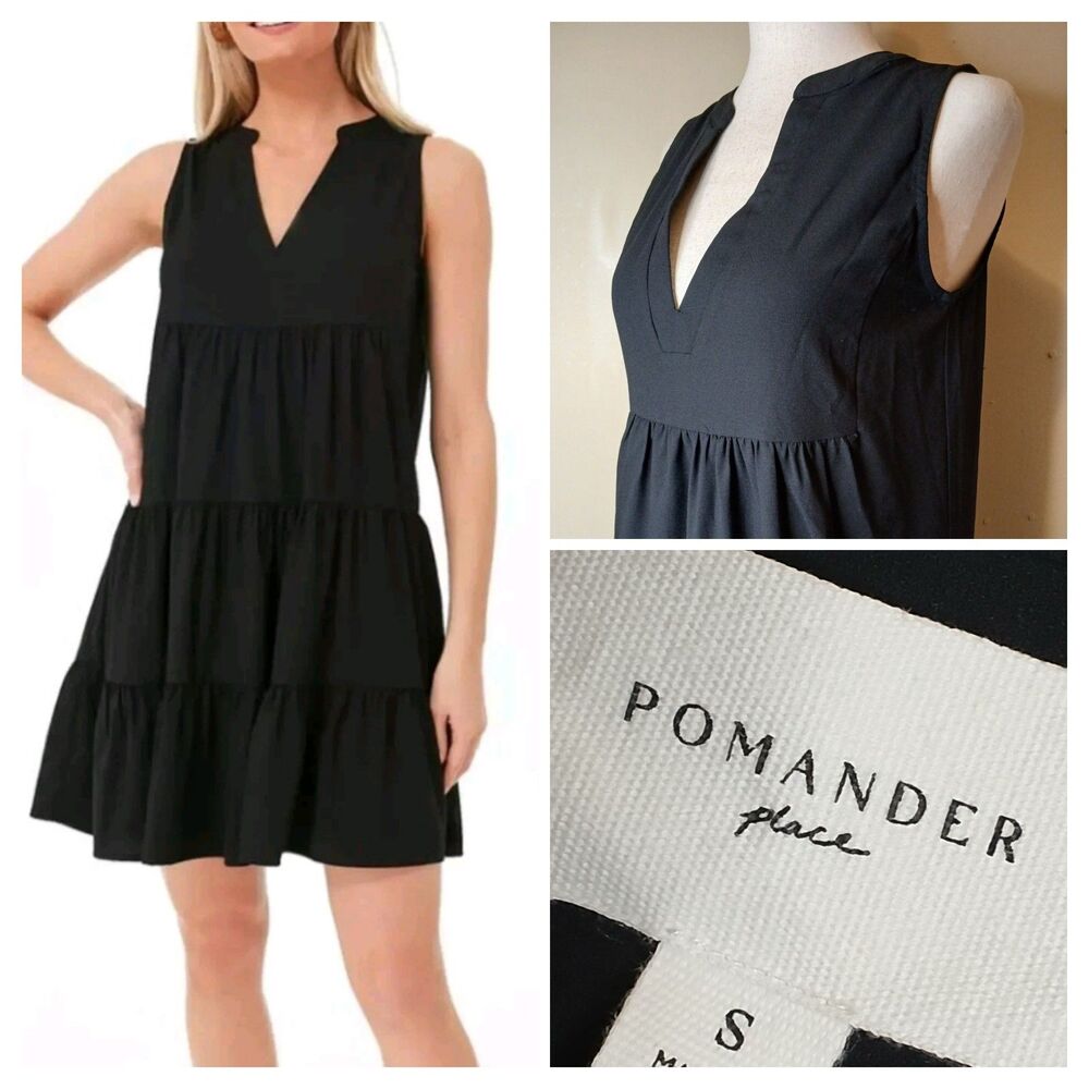 Pomander Place Tuckernuck Sz S Kenzo Mini Dress Black Sleeveless Tiered V-neck